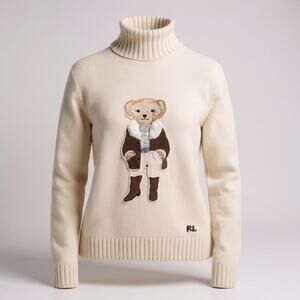 NWOT Ralph Lauren Purple Label Sweater Womens Large Ivory Rancher Bear Cashmere